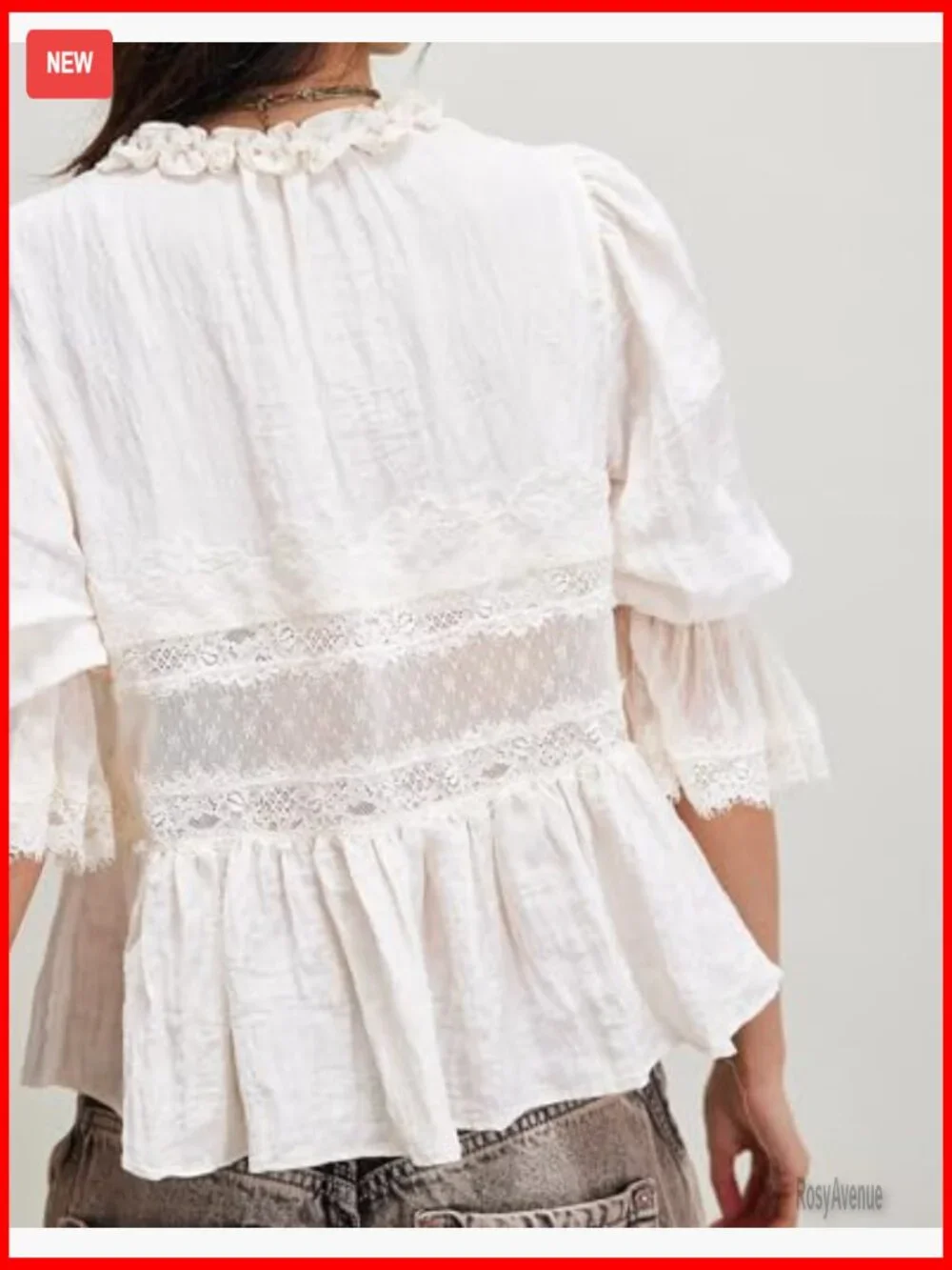 Peplum Blouse Lace Patchwork Tie Front Babydoll Top Cute Going Out Top - Picture 4 of 7